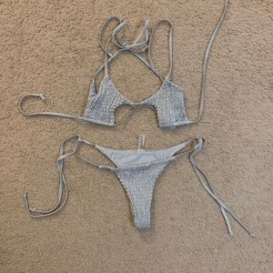 Grey Tie Bikini - Top and Bottom Size M